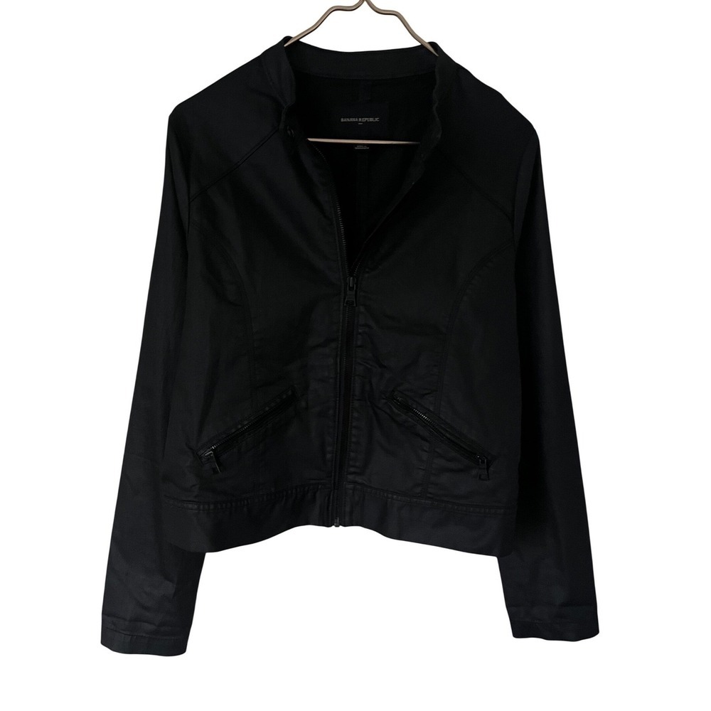 Banana Republic womens Black Moto Zip Jacket Mock Neck Size M grunge goth